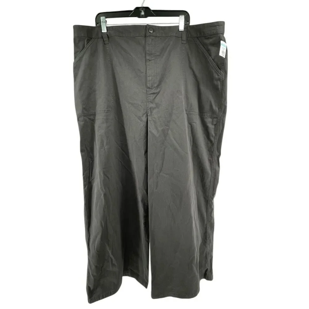 Abound High Rise Wide Leg Utility Pants Gray Stretch Cotton Plus Size 24